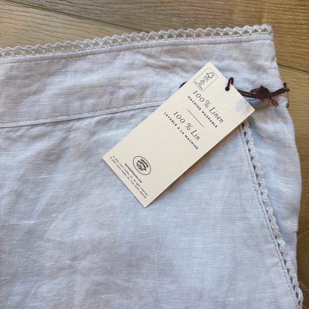Laura Ashley 100% Linen Pull-On Pants NWT Blue Wide Leg Cropped Coastal Resort